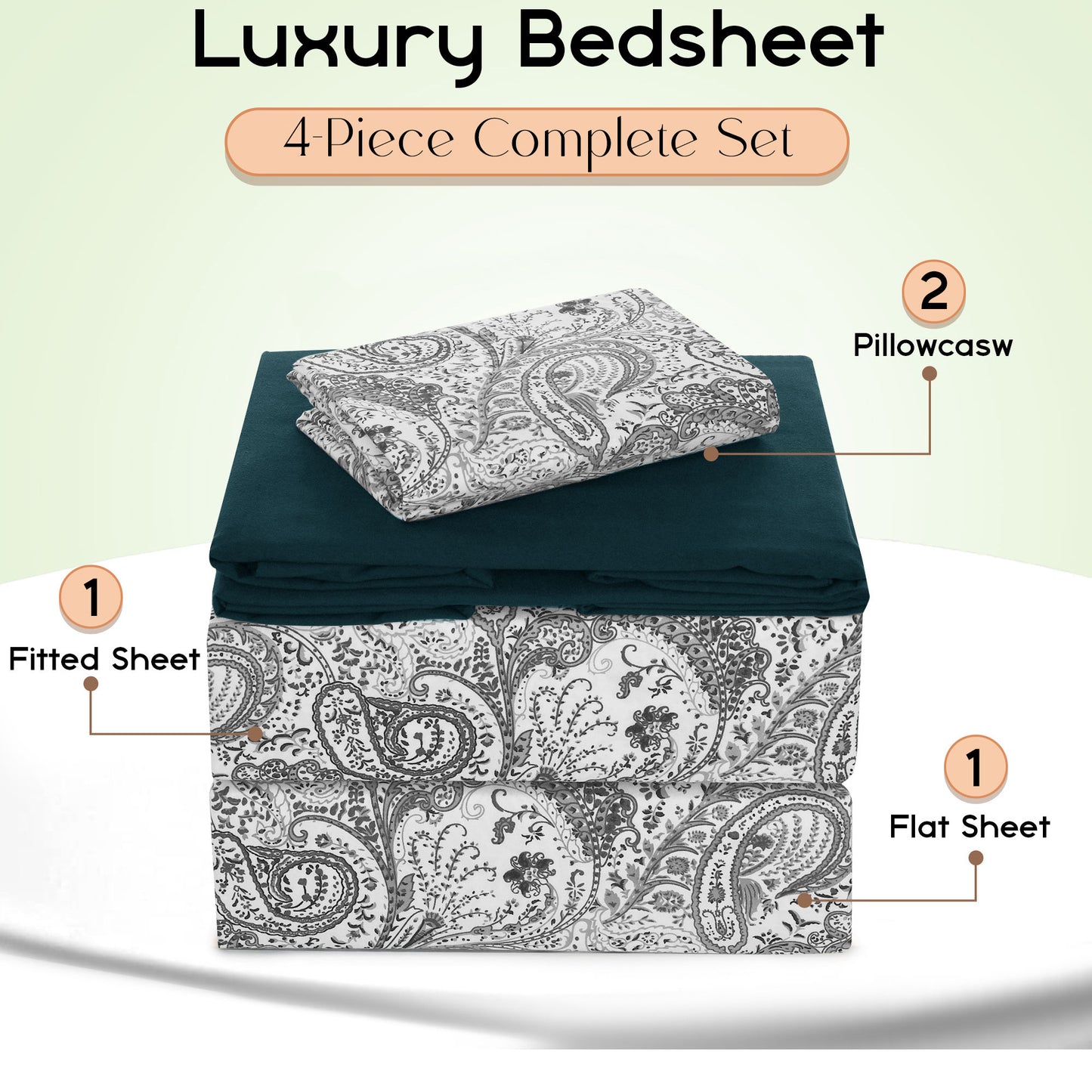 Lux Decor 6 Pieces Paisley Bed Sheet, Breathable Hotel Style Sheets, Microfiber Sheets Deep Pockets, Easy-Fit, Soft & Wrinkle Free Oeko-Tex Cooling Bed Sheets