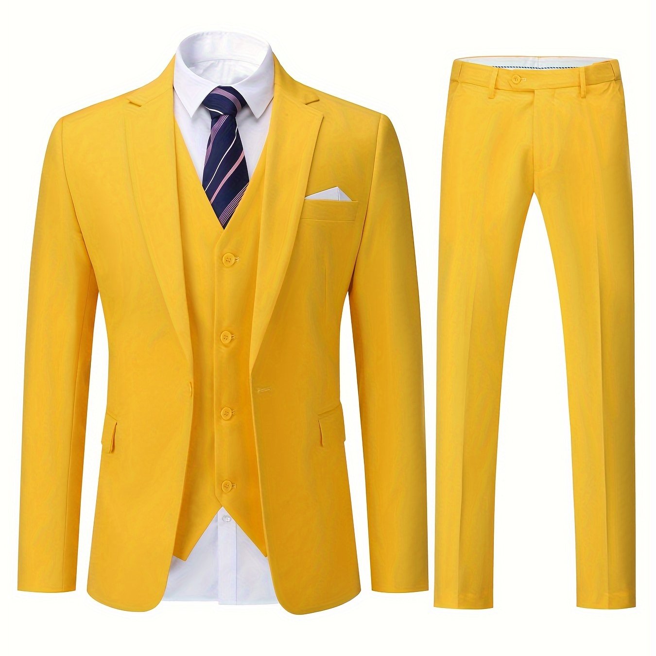 Impeccable Mens 3-Piece Suit Set - Sharp One-Button Jacket, Elegant Vest & Pants - Perfect for Business Dinners & Wedding Parties - Stylish Formal Wear