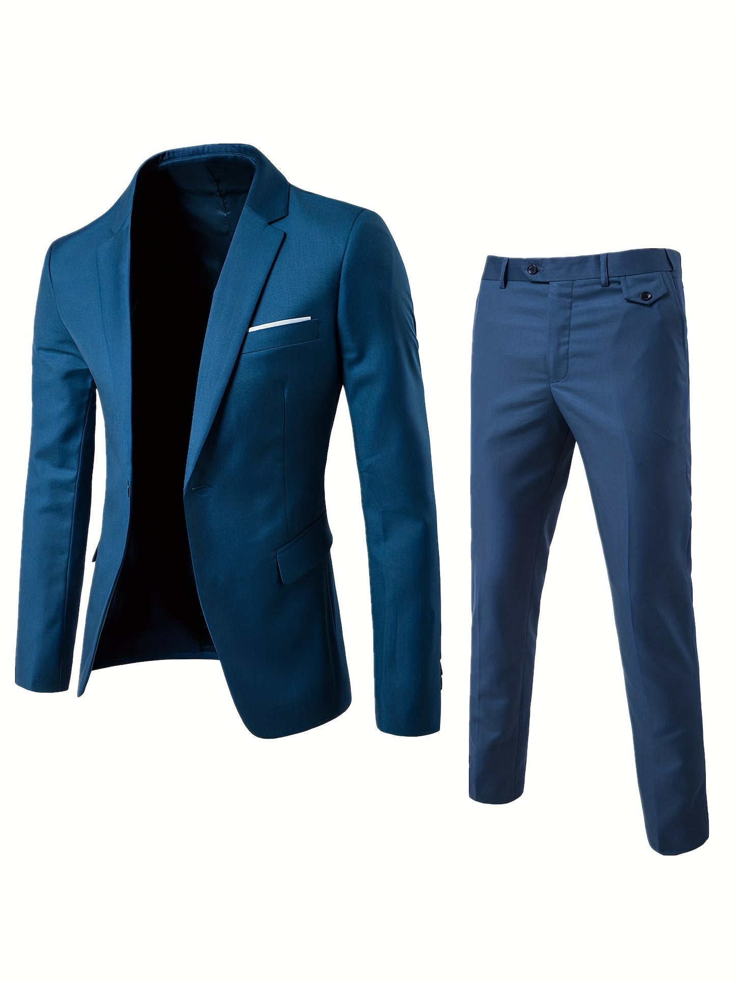 Formal 2 Pieces Set, Men's One Button Suit Jacket & Dress Pants Suit Set For Business Dinner Wedding Party
