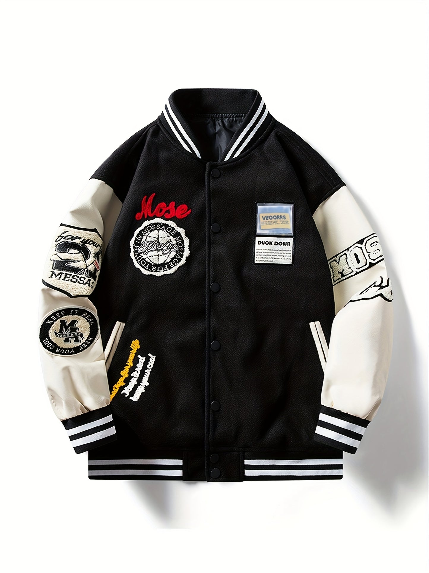 Casual Comfort: Men's Machine-Washable Long-Sleeve Varsity Jacket with Alphabet Pattern – Non-Stretch Fabric with Pockets