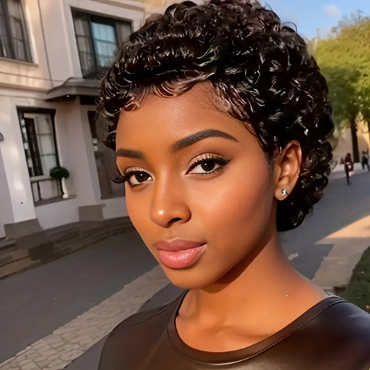 Short Kinky Curly Wigs Human Hair Pixie Cut Brazilian Human Hair For Women Natural Black Glueless Curly Human Hair Wigs