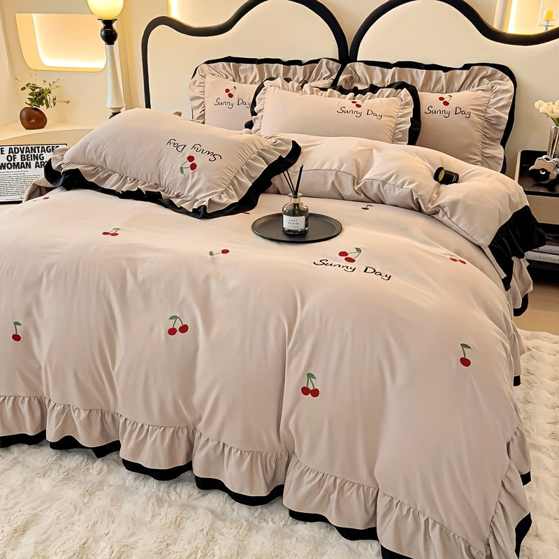 Light Luxury High-end Jacquard Embroidered Lace Four Piece Bedding Set, Suitable For Weddings And All Seasons, Including One Duvet Cover, One Bed Sheet, Two Pillowcases, Without A Core