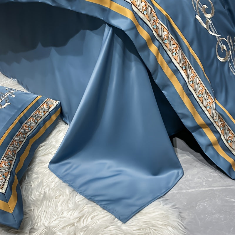 Luxurious European-style Brushed Four-piece Set Of Bedding For Autumn And Winter, With A Palace-style Duvet Cover, Bed Sheet, And Pillowcases.