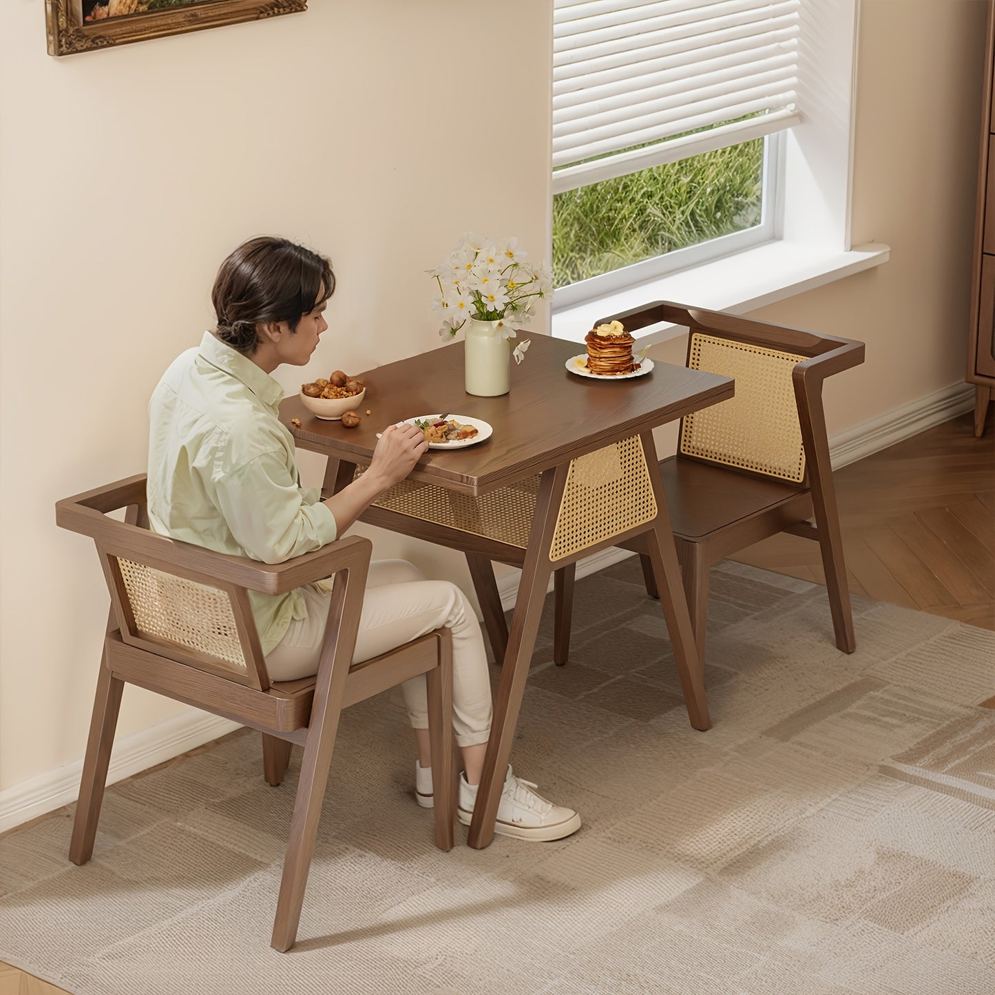 KASLANDI Furniture For Home Small Dining Table Set For 2, Wood Small Kitchen Table For 2 Square, 3pcs Dining Table Set For Dining Room, Living Room, Apartment, Indoor, Walnut, Modern Minimalist Furniture Table And Chair Set