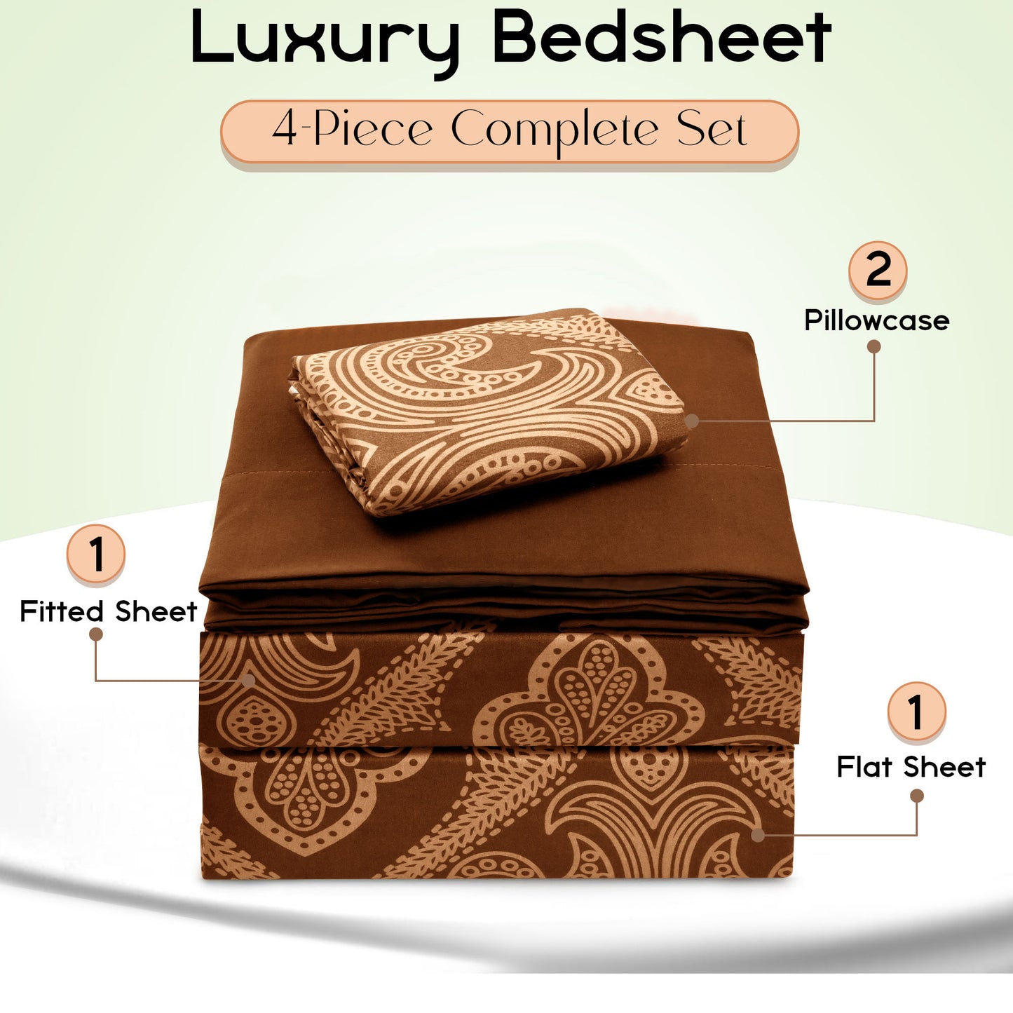 Lux Decor 6 Pieces Paisley Bed Sheet, Breathable Hotel Style Sheets, Microfiber Sheets Deep Pockets, Easy-Fit, Soft & Wrinkle Free Oeko-Tex Cooling Bed Sheets