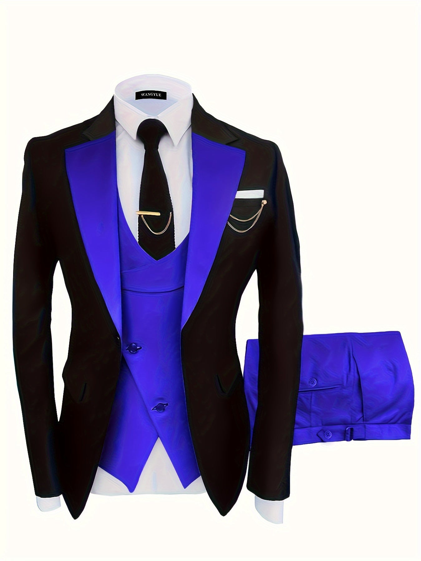 Formal 3 Pieces Set, Men's One Button Suit Jacket & Vest & Pants Suit Set For Business Dinner Wedding Party