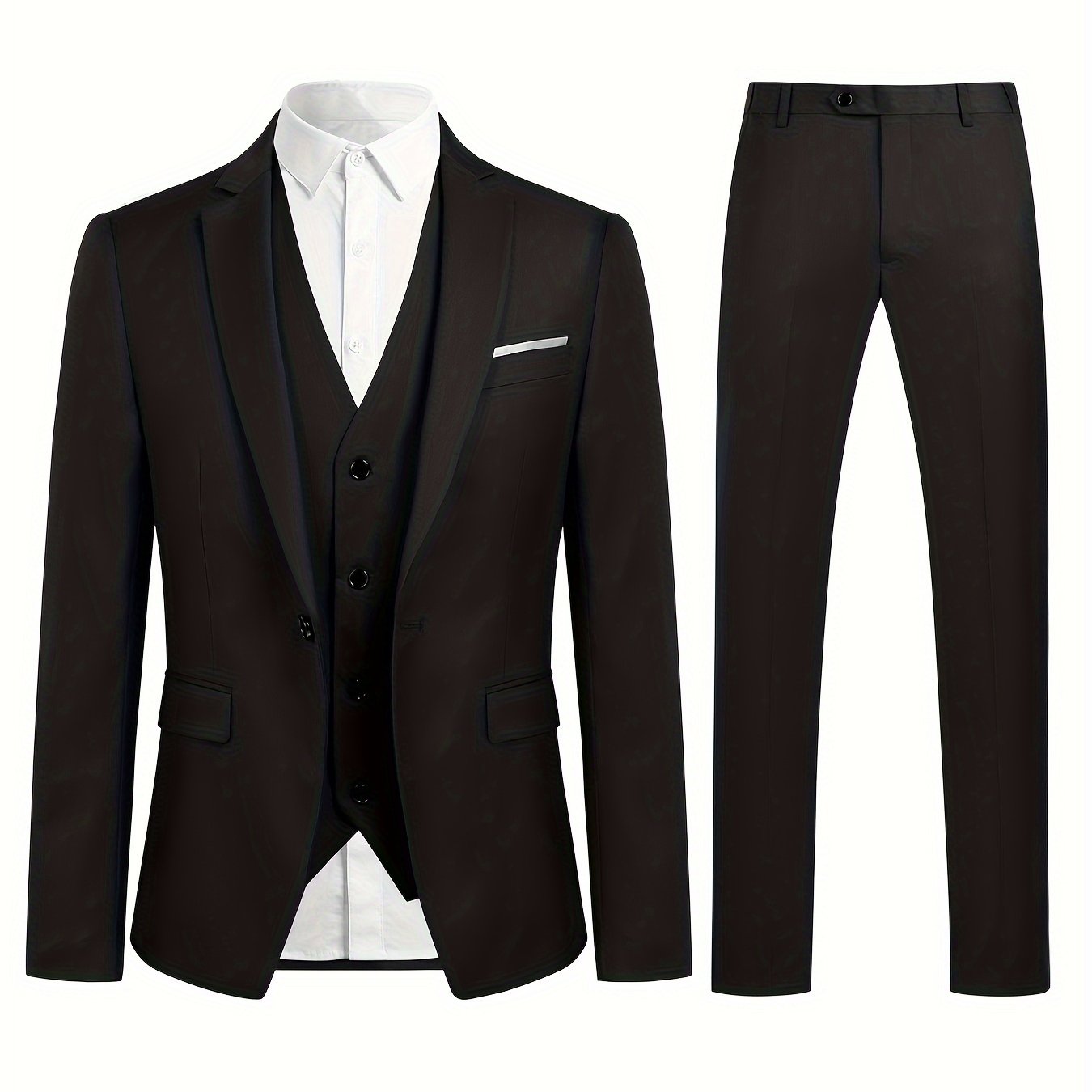 Impeccable Mens 3-Piece Suit Set - Sharp One-Button Jacket, Elegant Vest & Pants - Perfect for Business Dinners & Wedding Parties - Stylish Formal Wear