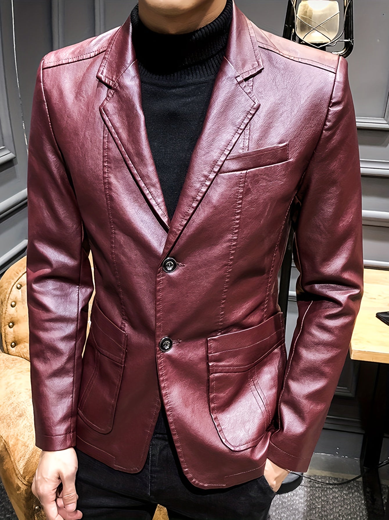 Men's PU Leather Jacket Casual Suit For Autumn And Winter, Old Money Style
