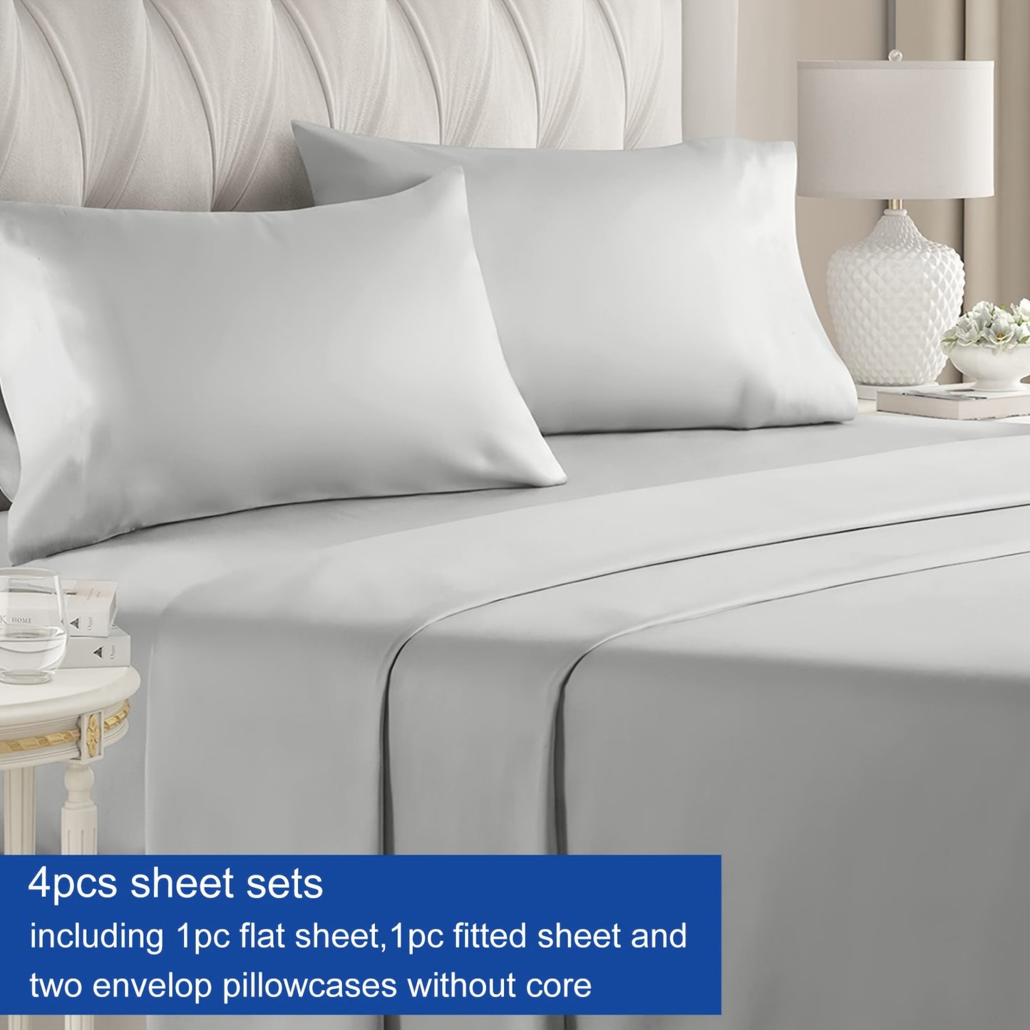 Luxury 4-Piece Bed Sheet Set with Deep Pockets - 100% Polyester Solid Color, Includes 1 Flat Sheet, 1 Fitted Sheet, and 2 Pillowcases - Machine Washable, Sanded Craftsmanship, All-Season Comfort