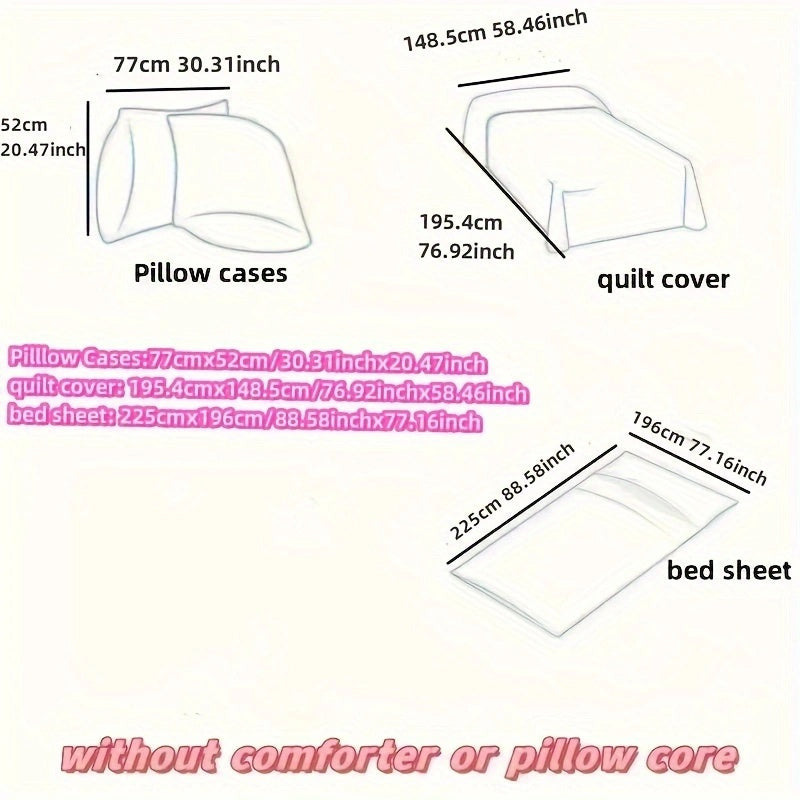 Back to School Stitch-Theme 4pcs Bedding Set (No Pillow Core And Quilt Core)- Available for All Seasons, Kawaii Comfortable Pillowcases, Duvet Cover, Bed Sheet, Dorm & Travel Supplies, Christmas Birthday Halloween New Year Mo