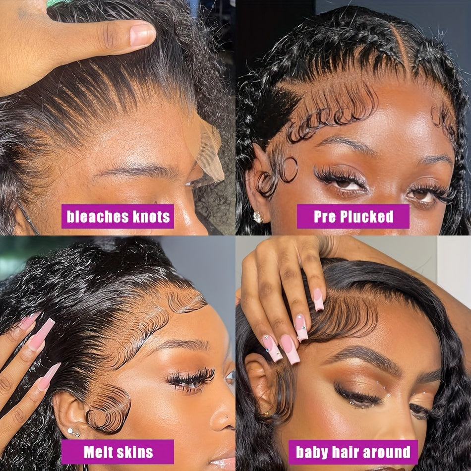 [Water Wave Short Bob Wig] 13x4x1 T Part HD Transparent Lace Water Wave Short Bob Wig - Brazilian Human Hair, Pre Plucked, Natural Color, Middle Part 180%