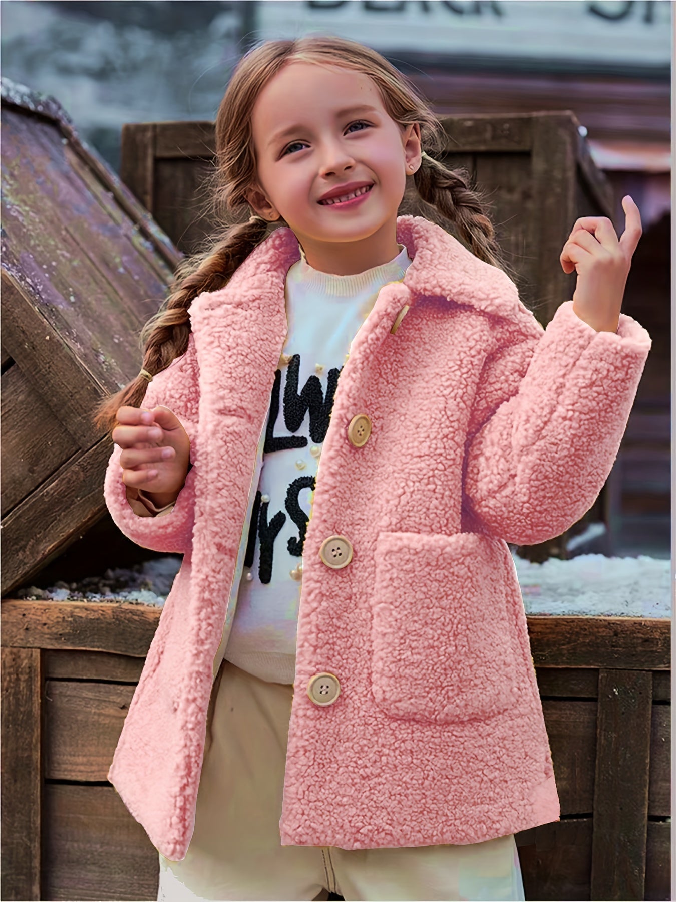 Girls' Cozy Fleece Jacket - Two-Tone Color Block with Plush Lining, Long Sleeves & Button Front, Casual Korean Style Winter Outerwear for Youngsters, Youngsters'S Winter Jacket | Buttonup Front Jacket | Plush Lining Jacket