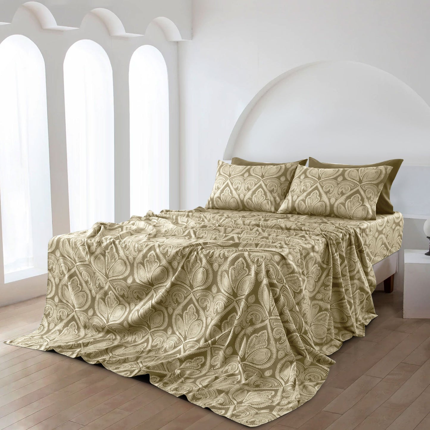 Lux Decor 6 Pieces Paisley Bed Sheet, Breathable Hotel Style Sheets, Microfiber Sheets Deep Pockets, Easy-Fit, Soft & Wrinkle Free Oeko-Tex Cooling Bed Sheets