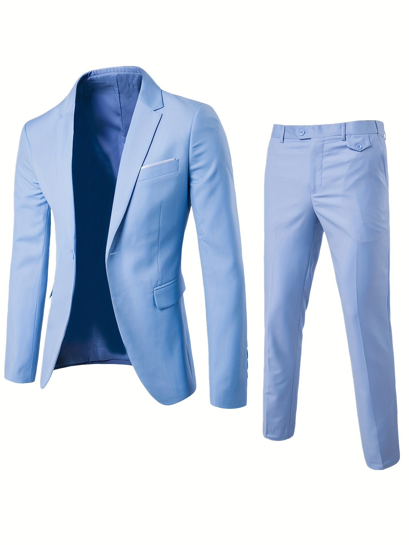 Formal 2 Pieces Set, Men's One Button Suit Jacket & Dress Pants Suit Set For Business Dinner Wedding Party