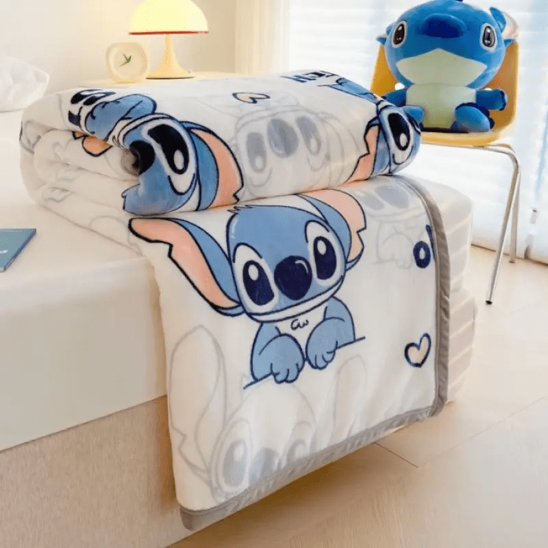 59.06inch x 78.74inch Stitch Reversible Plush Blanket - Soft Cartoon Napping Throw with Cute Blue Characters, Large Size Cozy Bed Sheet for Youngsters & Adults, Machine Washable Polyester Backing, Blanket