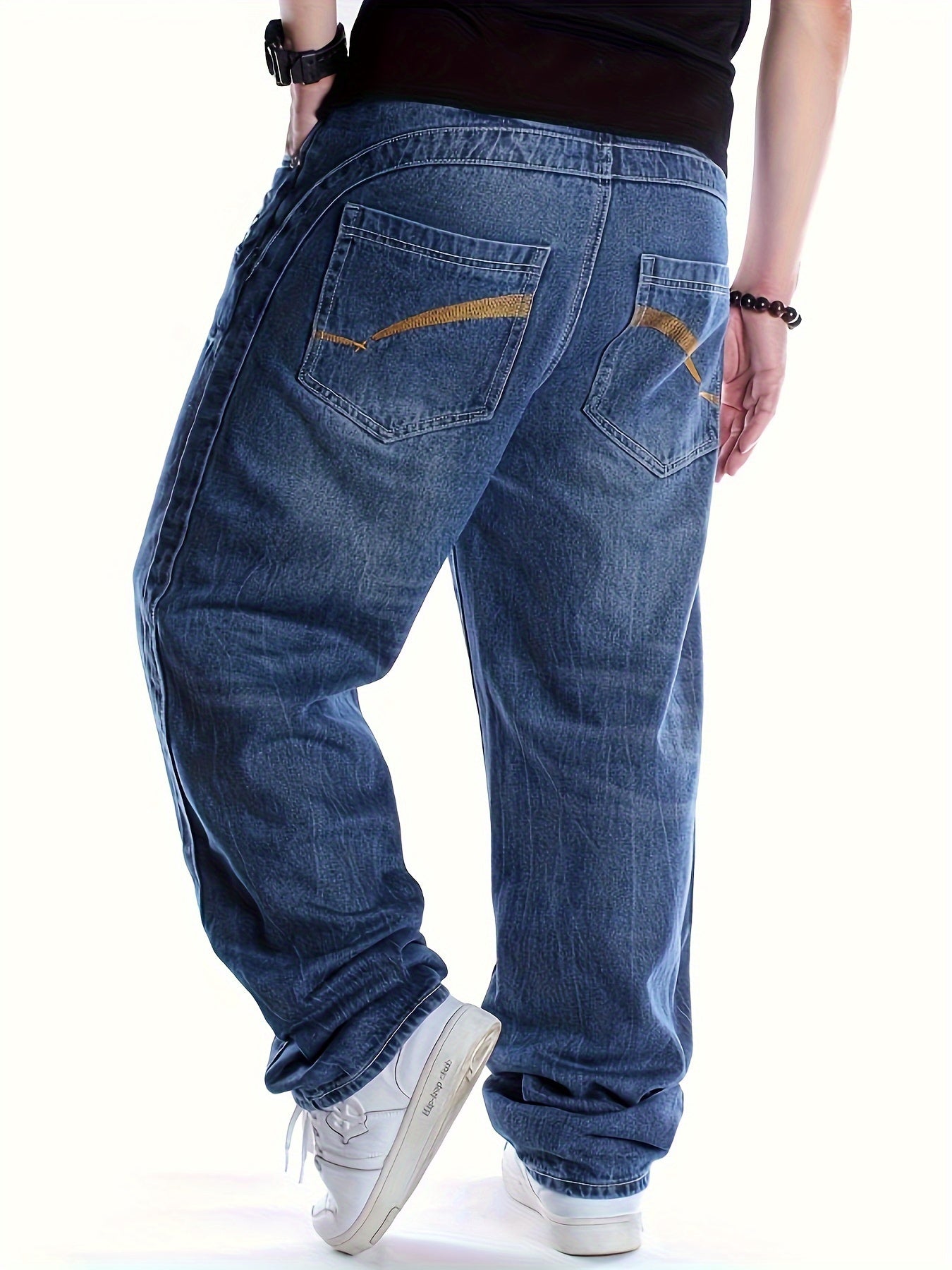 [Loose Hip-hop Jeans for Men] Men's Loose Hip-hop Jeans, Men's Street Fashion Basic Loose Embroidery Long Pants, Street Dance Skateboard Pants, Suitable For All Seasons
