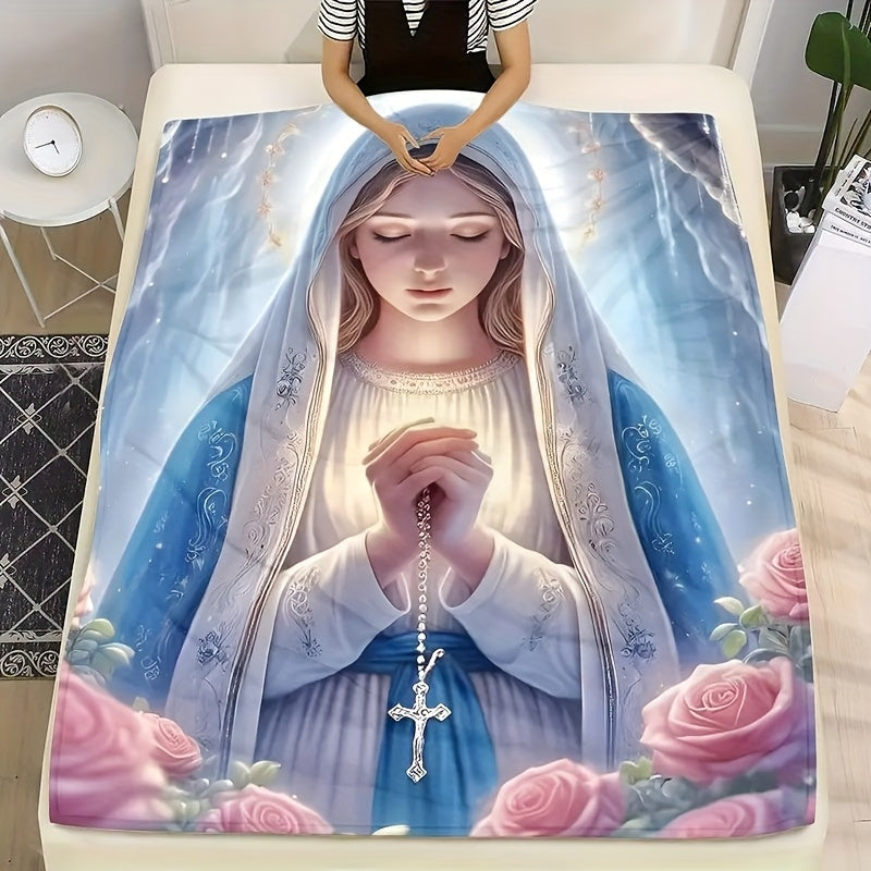 One Virginia Maria Prayer Design Flannel Blanket - Bohemian Style All Season Quilt, Soft Sofa And Bed Sheet, Ideal Gift, 1pc