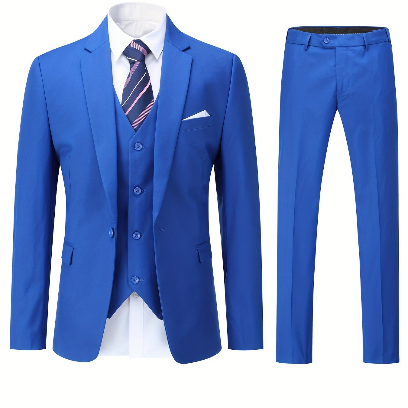 Impeccable Mens 3-Piece Suit Set - Sharp One-Button Jacket, Elegant Vest & Pants - Perfect for Business Dinners & Wedding Parties - Stylish Formal Wear