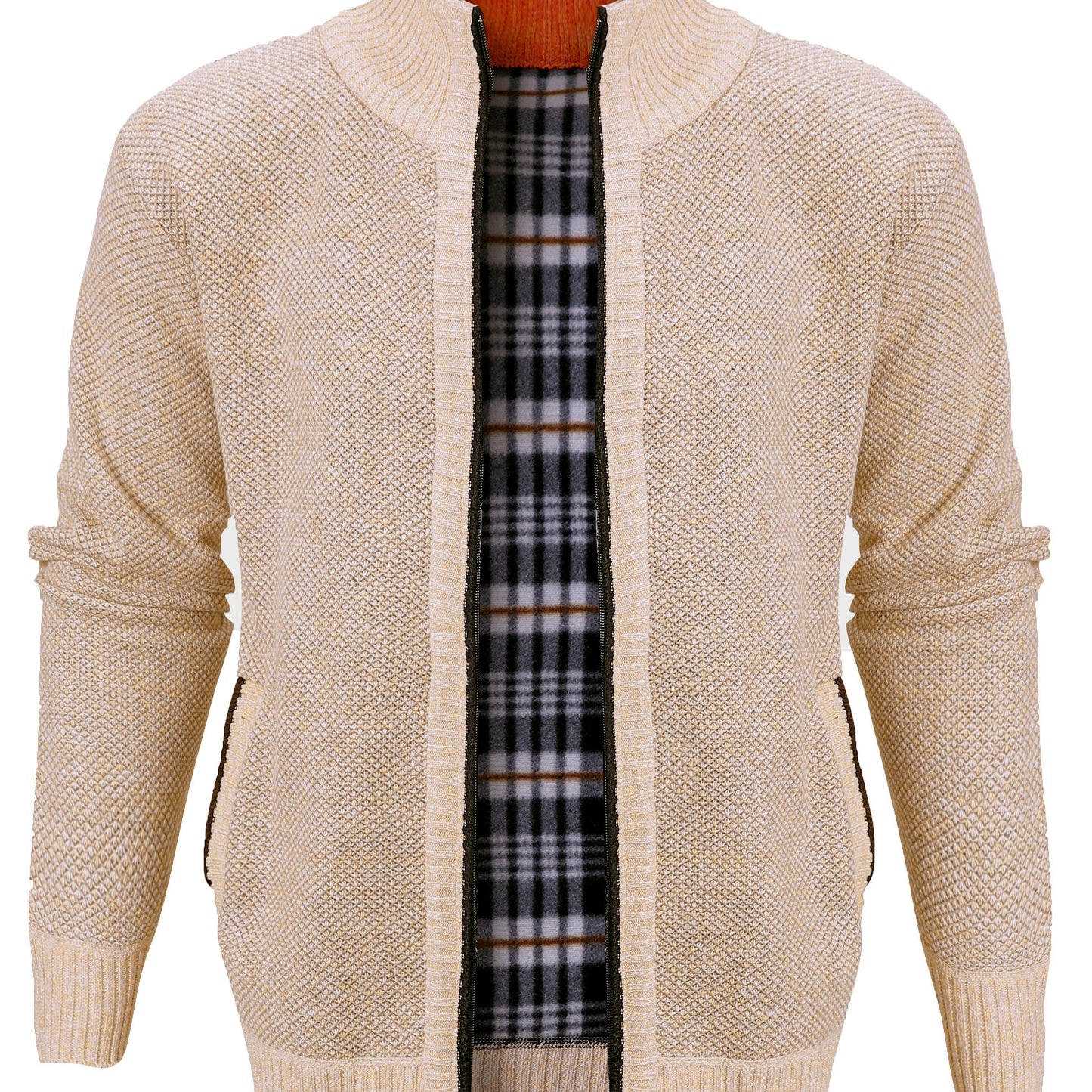 Warm Zip Up Jacket Sweater, Men's Casual Lapel Solid Color Cardigan For Fall Winter