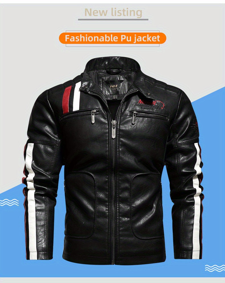Men's Racing Suit Color-Blocking Jacket Motorcycle PU Jacket
