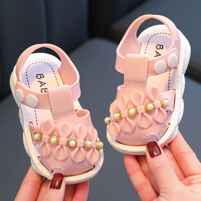 JIAGEYA Girls' Sandals 2023 Summer New Children's Non-slip Soft Bottom Children's Little Girls Baby Princess Beach Shoes