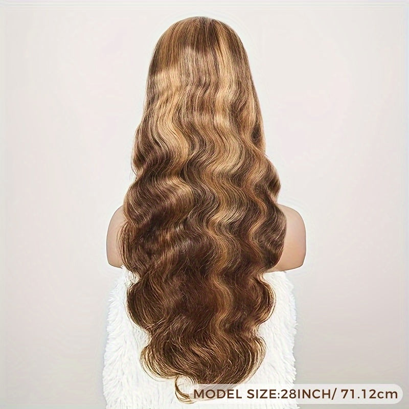 Body Wave Highlight Ombre 360 Lace Front Wig Human Hair 4/27 Pre Plucked With Baby Hair For Women 180% Density