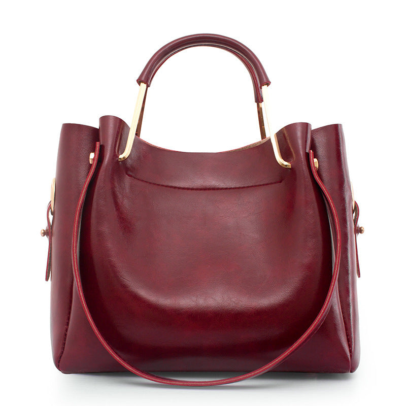 new fashion handbags Sanjiantao retro all-match single shoulder bag simple oil wax portable Tote Bag