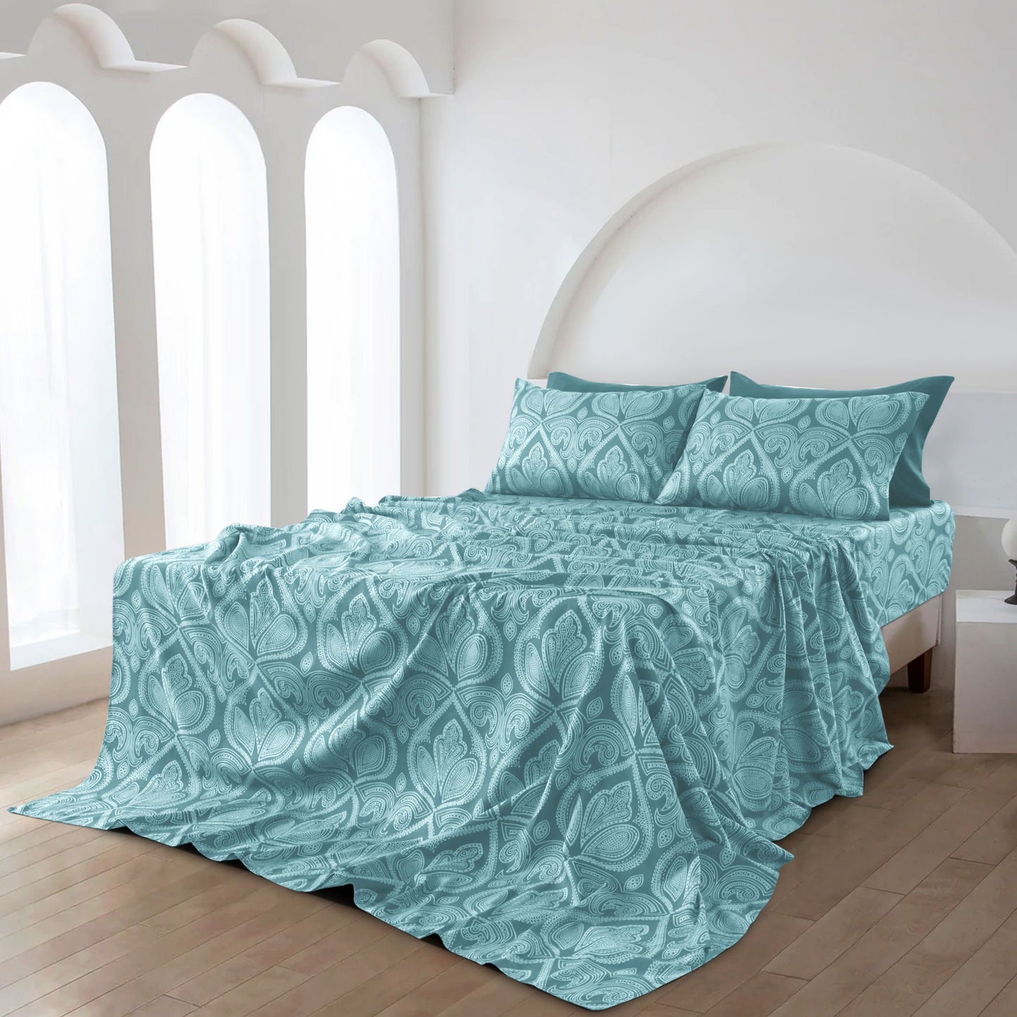 Lux Decor 6 Pieces Paisley Bed Sheet, Breathable Hotel Style Sheets, Microfiber Sheets Deep Pockets, Easy-Fit, Soft & Wrinkle Free Oeko-Tex Cooling Bed Sheets