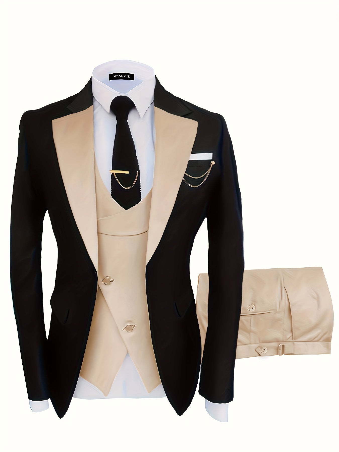 Formal 3 Pieces Set, Men's One Button Suit Jacket & Vest & Pants Suit Set For Business Dinner Wedding Party