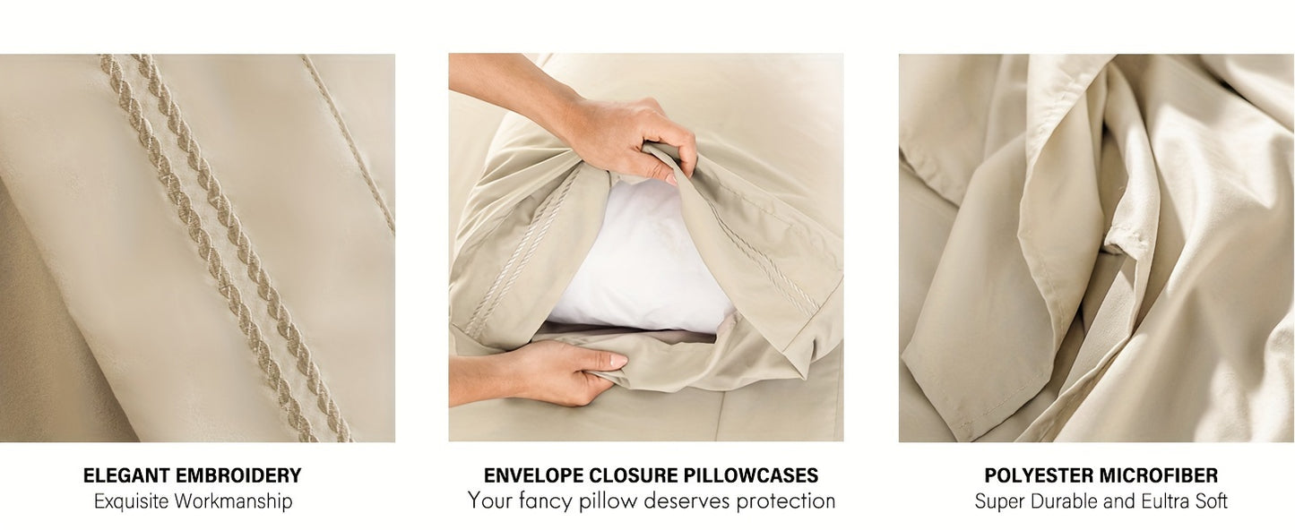 ClevaHome 6pcs Sheet Set Deep Pocket- Ultra Soft Machine Washable Luxury Bed Sheet Set - Shrinkage & Fade Resistant Embroidered Bedding Sheet, Christmas Bedding Supplies Replacement (4PCS for TWIN Size Sheet)