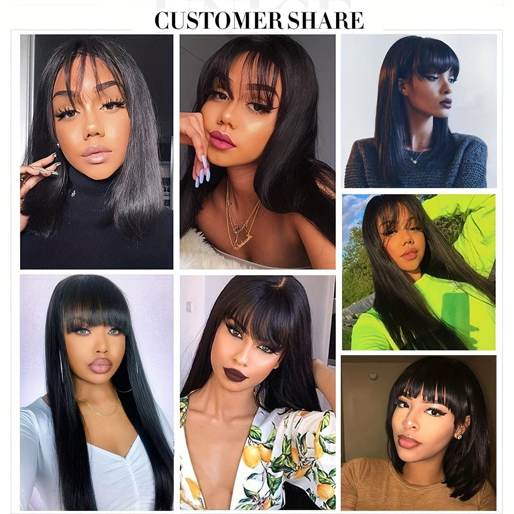 Straight Human Hair Wigs With Bangs None Lace Front Wigs 180% Density Brazilian Virgin Human Hair Glueless Machine Made Wigs For Black Women Natural Color