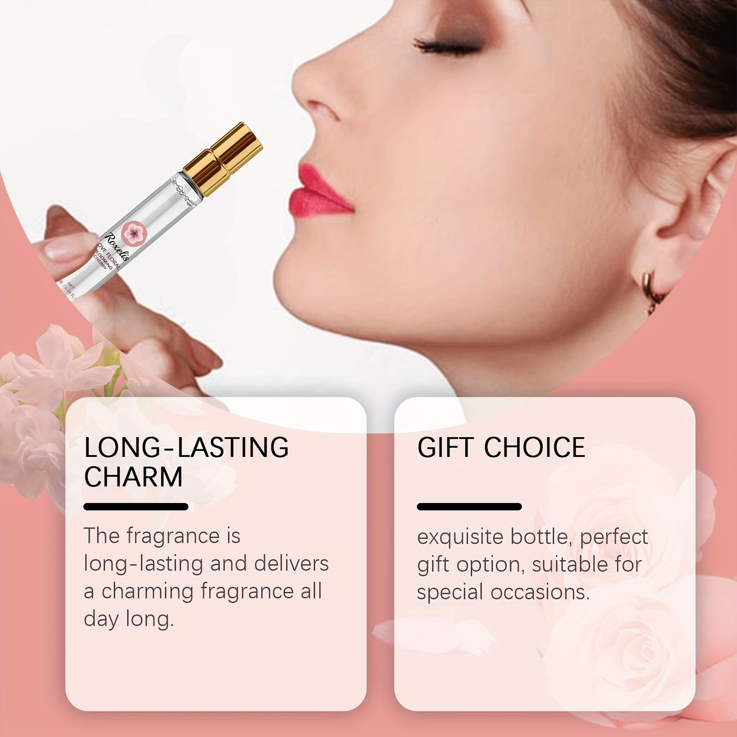 Roxelis Love Floral Cherry Eau de Parfum for Women - Long-Lasting, Fresh Scent with Floral Notes of Jasmine & Rose, Alcohol-Free, Light & Non-Greasy - 10ml/0.34FL.OZ