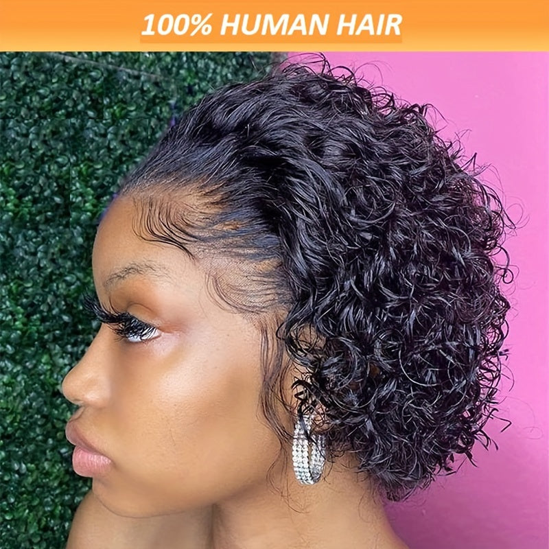 Short Pixie Cut Curly Lace Front Wig - 100% Human Hair, 180% Density, 13x1 Lace Area, Elegant Curly Wave Style for Women, Suitable for All Light Beige Tones, Natural Look & Versatile Styling Options