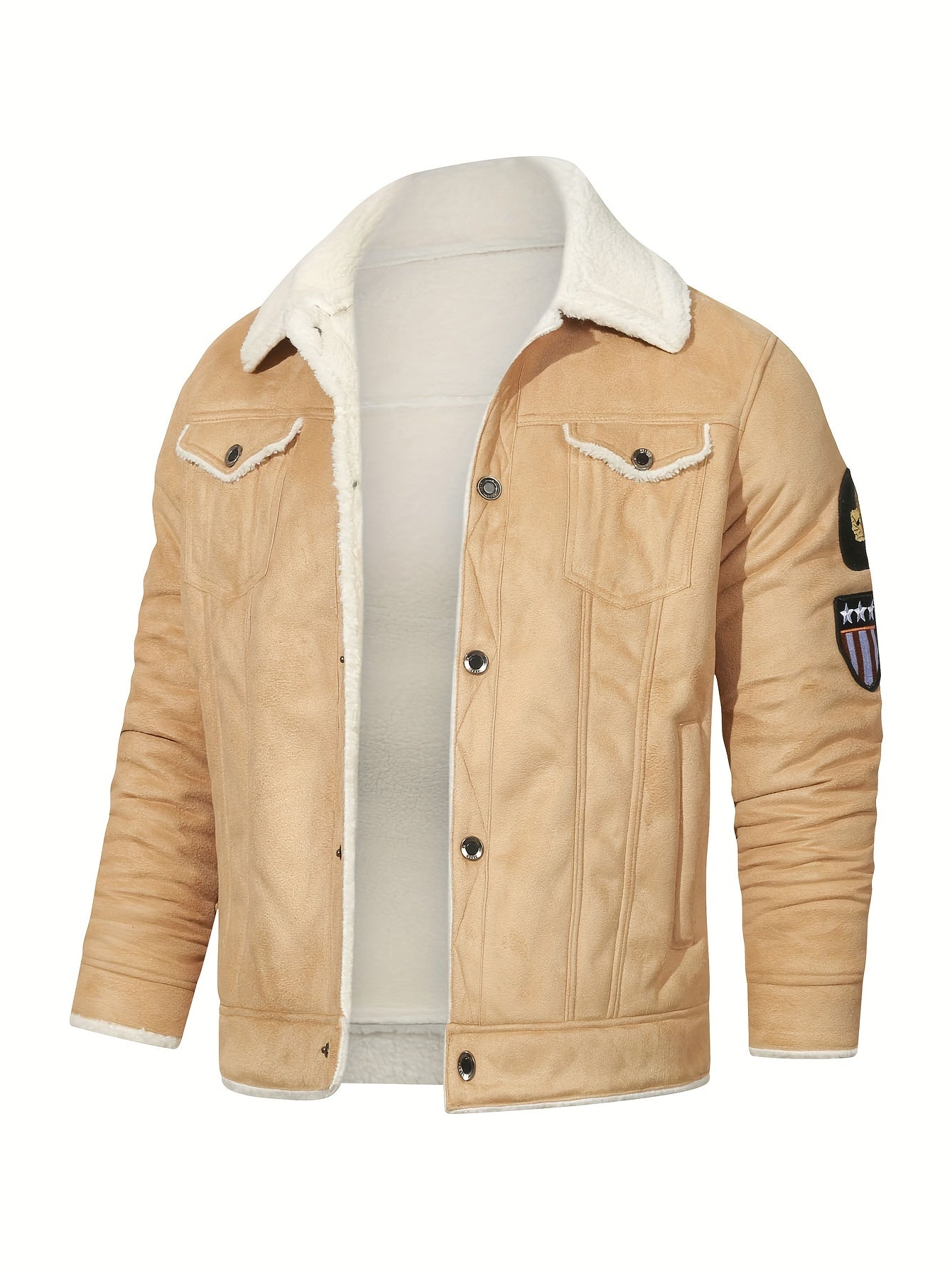 Men's Casual Polyester Jacket with Faux Lining, Solid Color, Long Sleeve, Single Breasted Placket, Non-Stretch Fabric, Regular Length, with Pockets - Daily & Casual Wear, Chilly Weather Apparel | Subtle Embellished Jacket | F