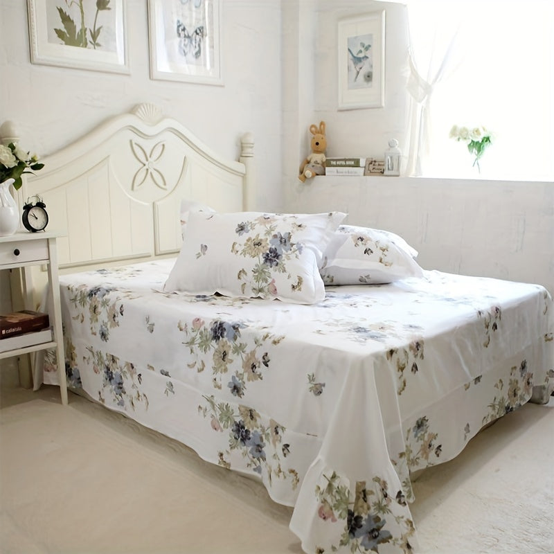 4-Piece White Floral Shabby Chic Bed Sheet Set - 100% Soft Cotton, Breathable, Hypoallergenic, and Gentle on Skin - Luxurious Bedding for a Comfortable Sleeping Experience