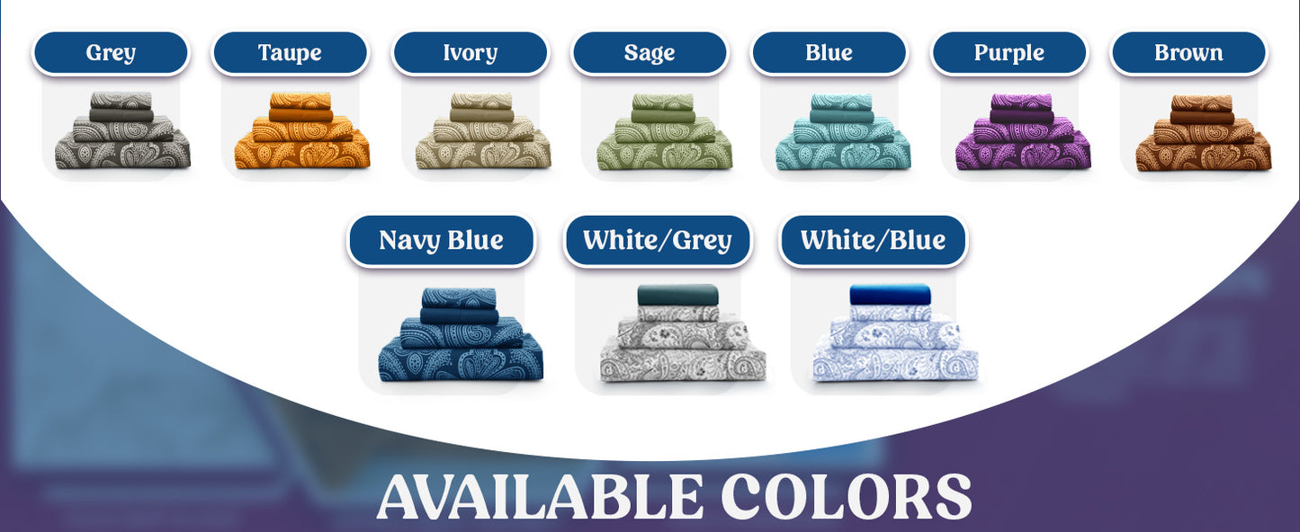 Lux Decor 6 Pieces Paisley Bed Sheet, Breathable Hotel Style Sheets, Microfiber Sheets Deep Pockets, Easy-Fit, Soft & Wrinkle Free Oeko-Tex Cooling Bed Sheets