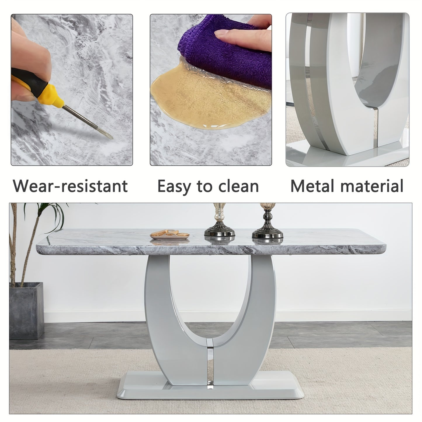 Table And Chair Set, Modern Dining Set Table And 4 Chairs, Grey Faux Marble Dining Table Set For 4, Dining Room Table Set And 4 PU Leather Upholstered Dining Chairs, Large Dinner Table Set.