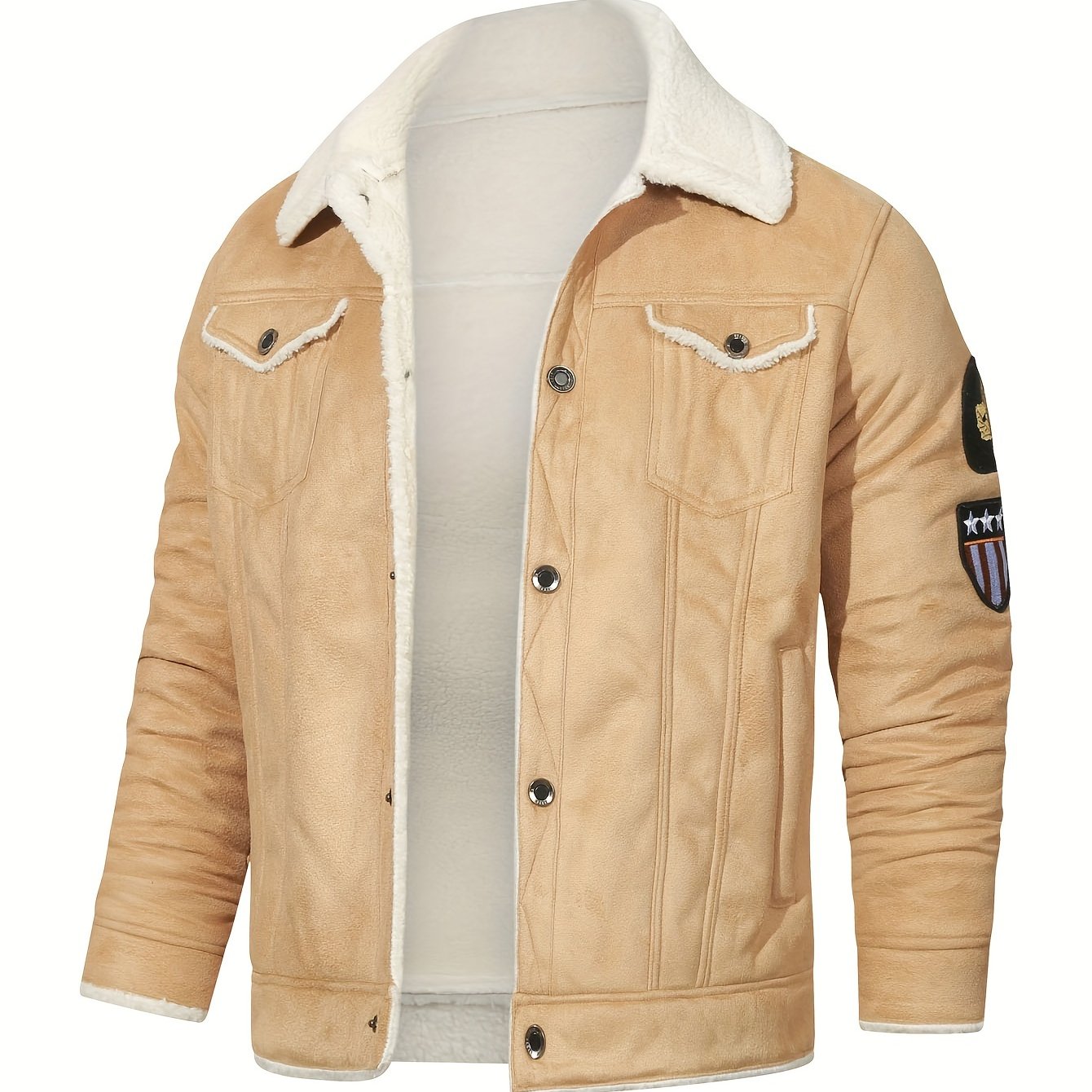 Men's Casual Polyester Jacket with Faux Lining, Solid Color, Long Sleeve, Single Breasted Placket, Non-Stretch Fabric, Regular Length, with Pockets - Daily & Casual Wear, Chilly Weather Apparel | Subtle Embellished Jacket | F