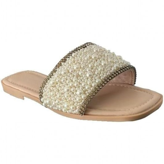 Women Flat Embellished Band Peep Toe sandal