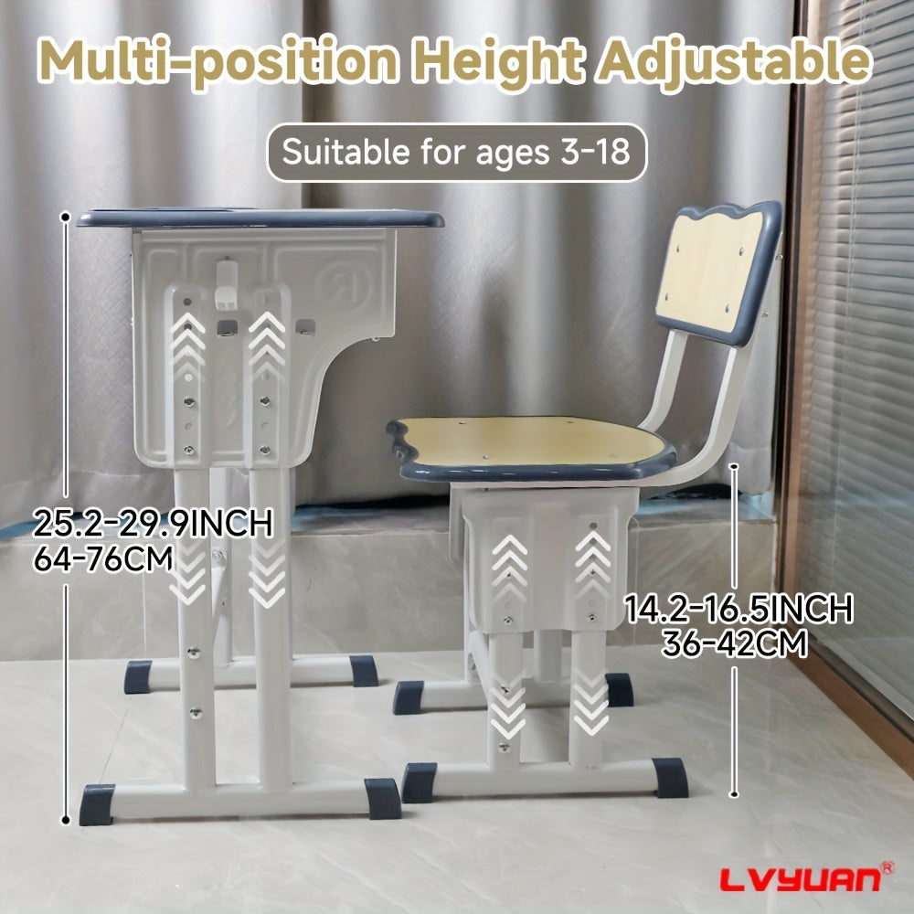 High-quality Children's Table And Chair Set, Height-adjustable Children's Study Table And Chair Set, Ergonomic, Suitable For Children Aged 3-18 Years, Primary School Pupils And Teenagers, Grey, Blue And Pink Colours Available