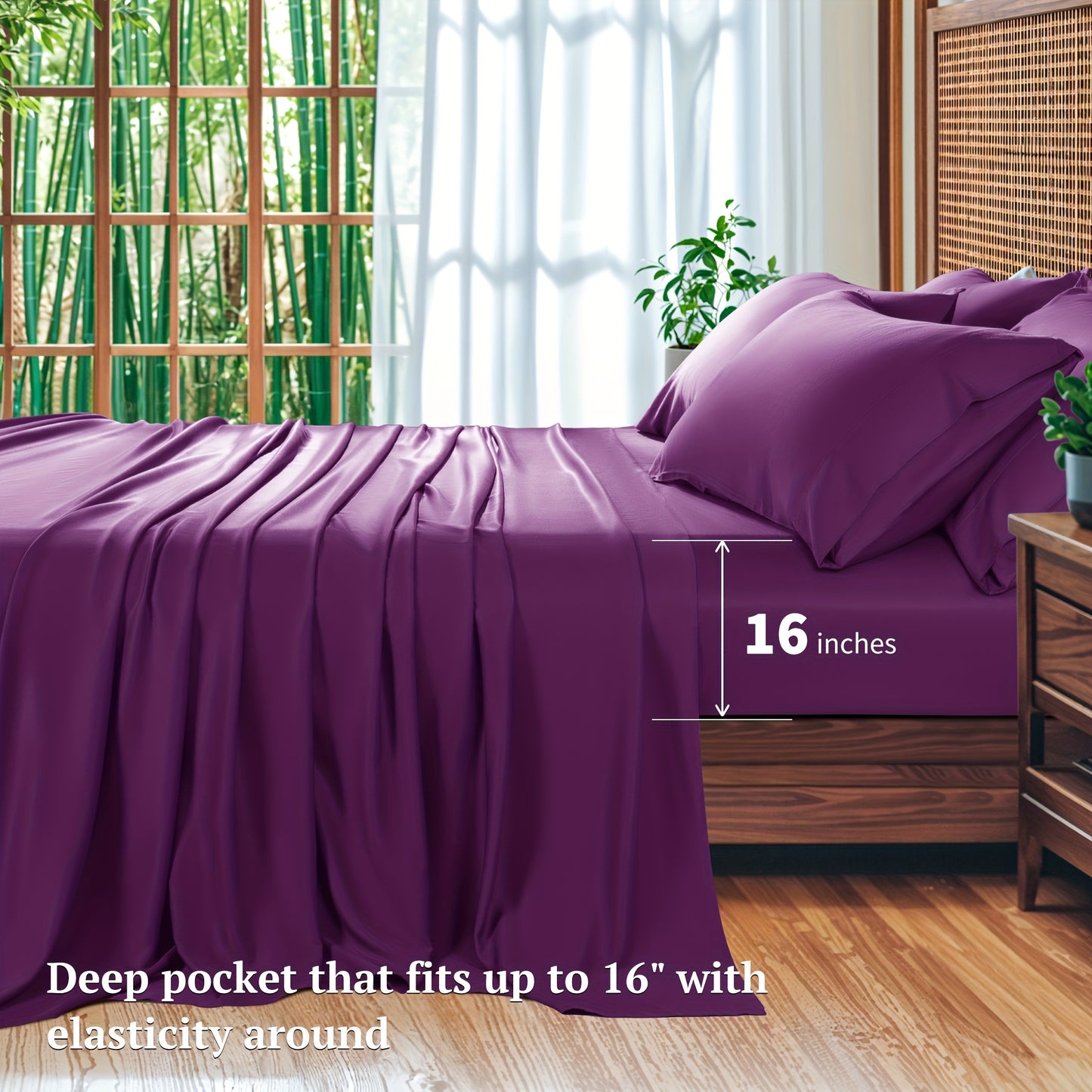 6pcs Cooling Bamboo Bed Sheet Set, Deep Pocket 16" Bed Sheet, Luxury Soft Hotel Sheet Set