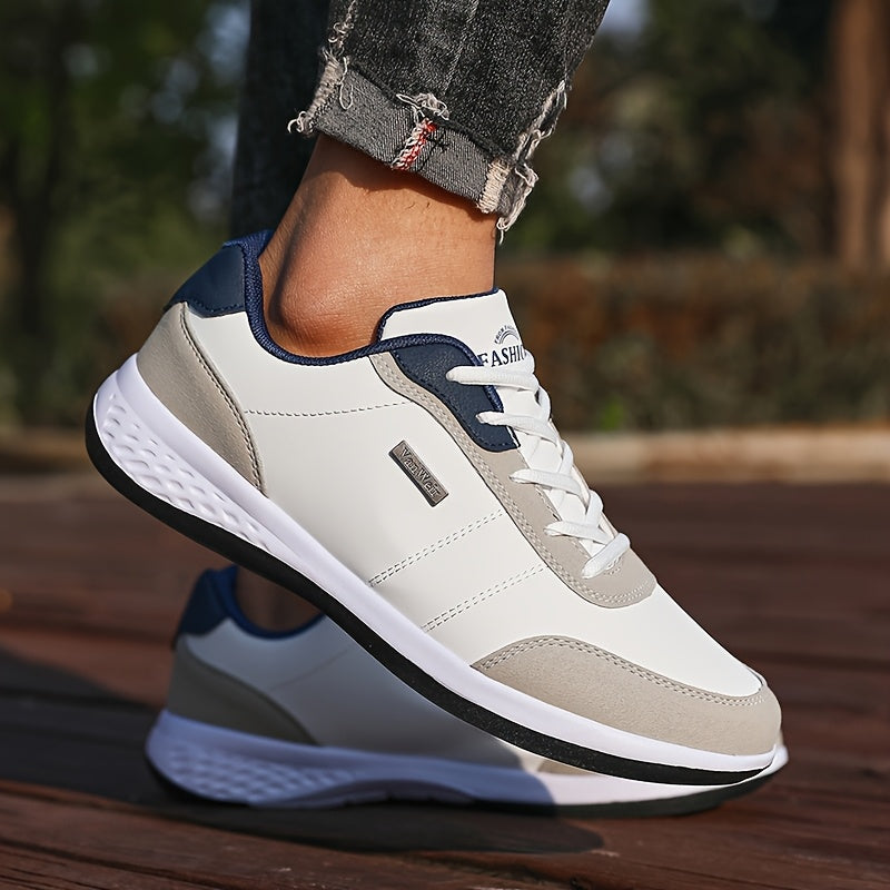 [Lightweight Running Shoes] VanWeir Men's Lightweight Running Shoes | Navy Blue & White, Stability Lace-Up Sneakers with MD/TPR Sole, Breathable Fabric Lining for Outdoor Sports, Hiking & Casual Wear