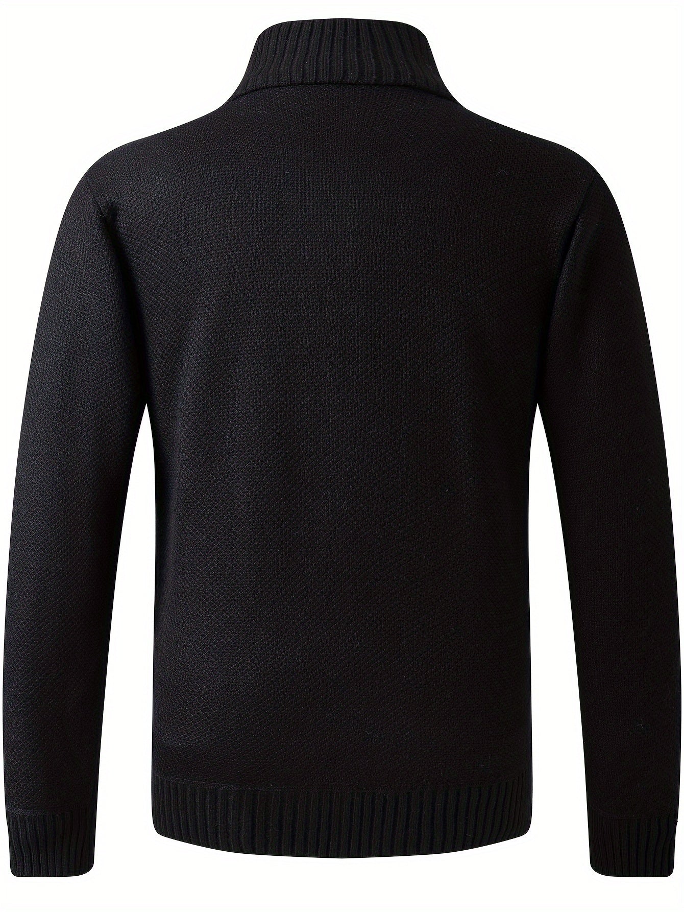 Warm Stand Collar Fleece Jacket, Men's Casual Comfortable Solid Color Zip Up Knitted Cardigan For Spring Fall