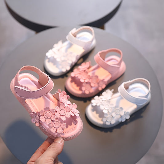Adorable Girls Flower Sandals - Cute & Comfortable with Non-slip Soft Sole - Secure Slip-on Hook & Loop Fastener - Perfect for Playful Summer Days