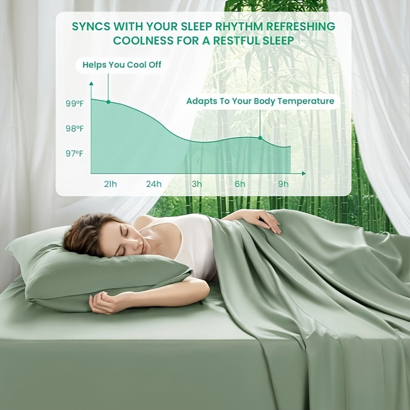 4pcs 2000TC Cooling Bamboo Bed Sheet Set Summer Chill Collection - 16" Deep Pocket - Silky Soft Luxury Bedding W/ Flat Sheet, Fitted Sheet & Pillowcases (Beat The Hea Stay Cool All Night)
