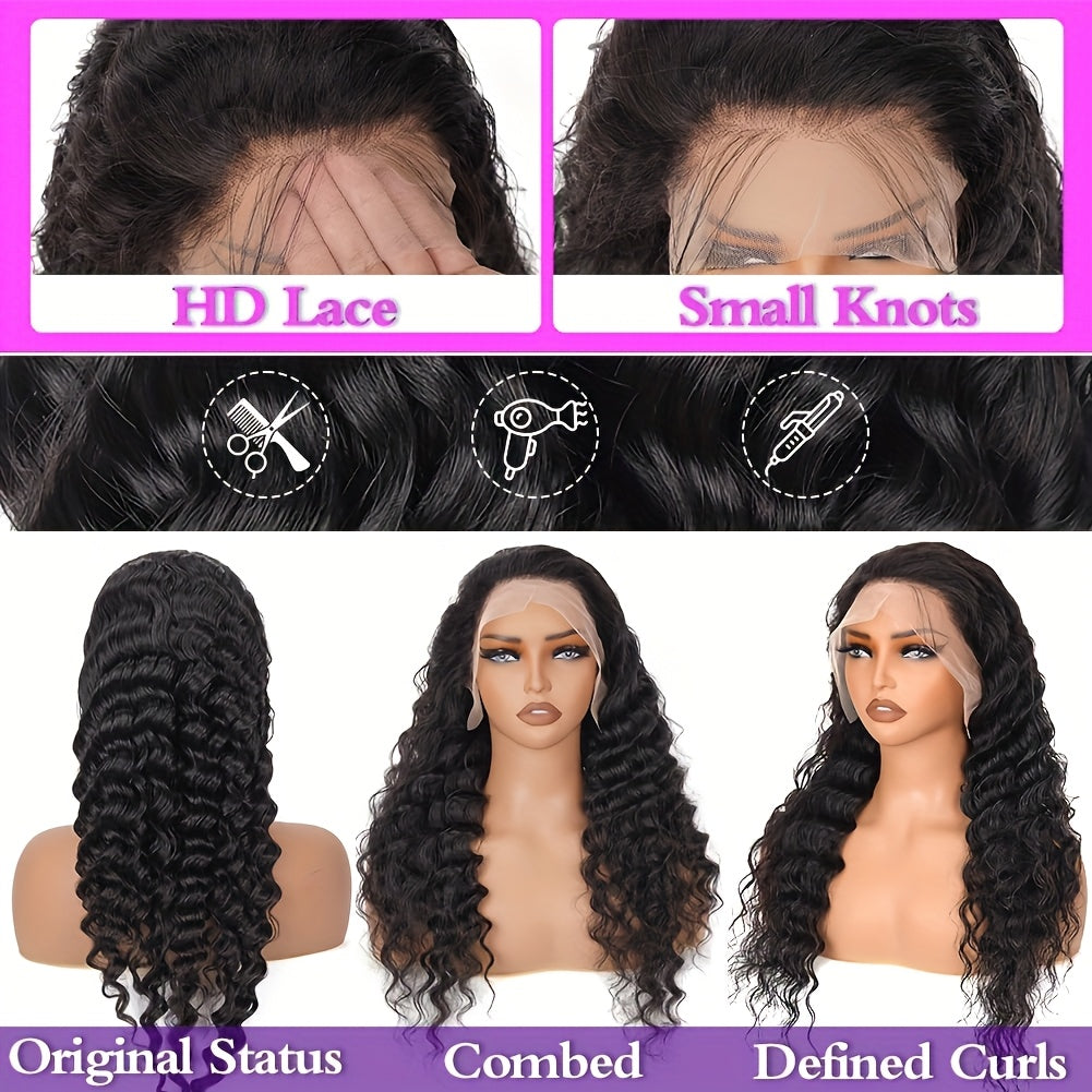 [13X4 Bouncy Deep Wave Wig] Tewig Bye Bye Knots 13X4 Bouncy Deep Wave Glueless Bob Wig 200% Density Wear to Go Glueless Wigs Human Hair Pre Plucked Pre Cut Bob Wigs Deep Wave Lace Front Wigs Upgraded