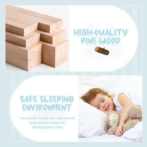 Full Size Bed Floor Bed With Safety Guardrails And Door For Kids, Gray