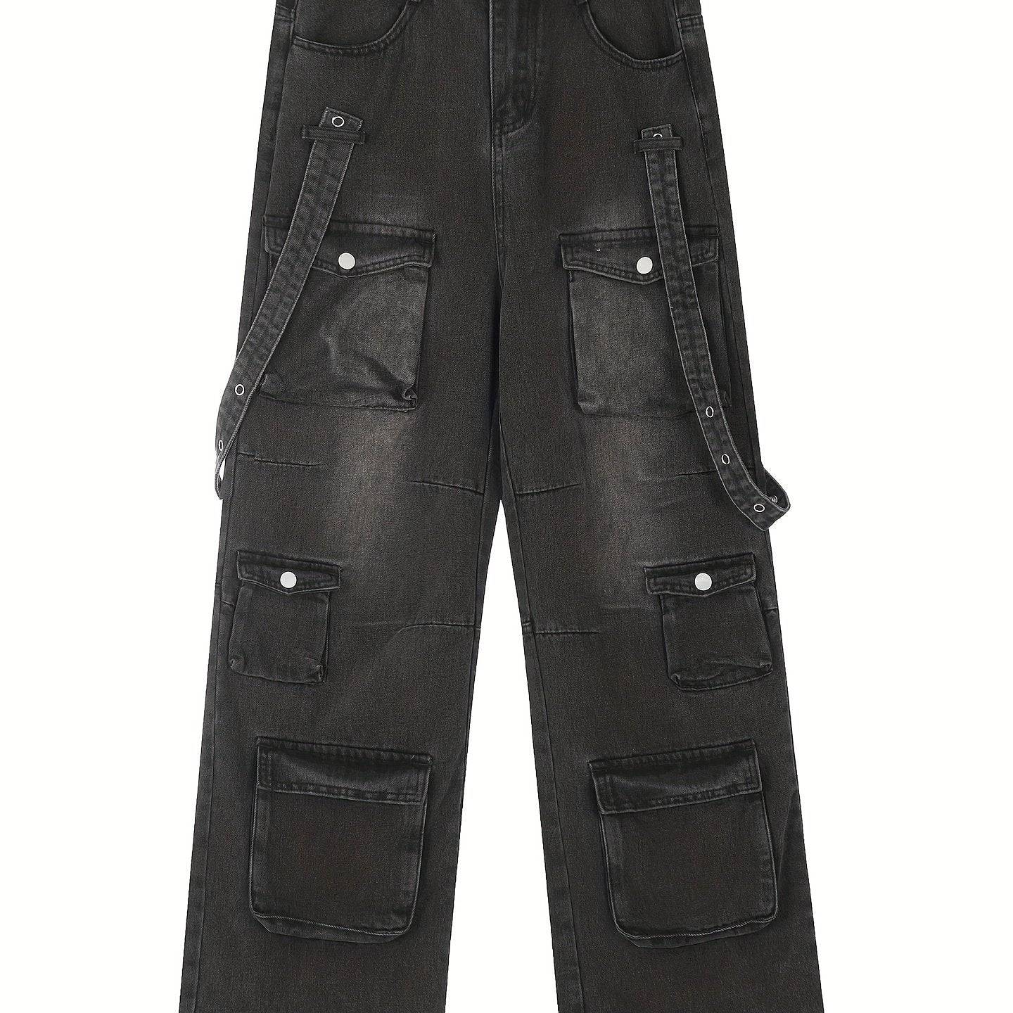 Ins Trendy High Street Retro Vintage Vintage Multi Pocket Workwear Jeans For Men, Heavyweight Washed Spicy Girls, Niche Straight Leg Stacking Pants, Gothic Hip-hop Style Loose And Versatile High Waisted Wide Leg Mop Pants, Wo