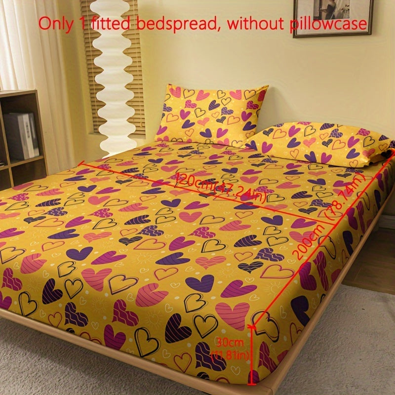 1pc Brushed Fitted Sheet, Soft Comfortable Heart Print Bedding Fitted Sheet, For Bedroom, Guest Room, With Deep Pocket, Fitted Bed Sheet Only, Without Pillowcase