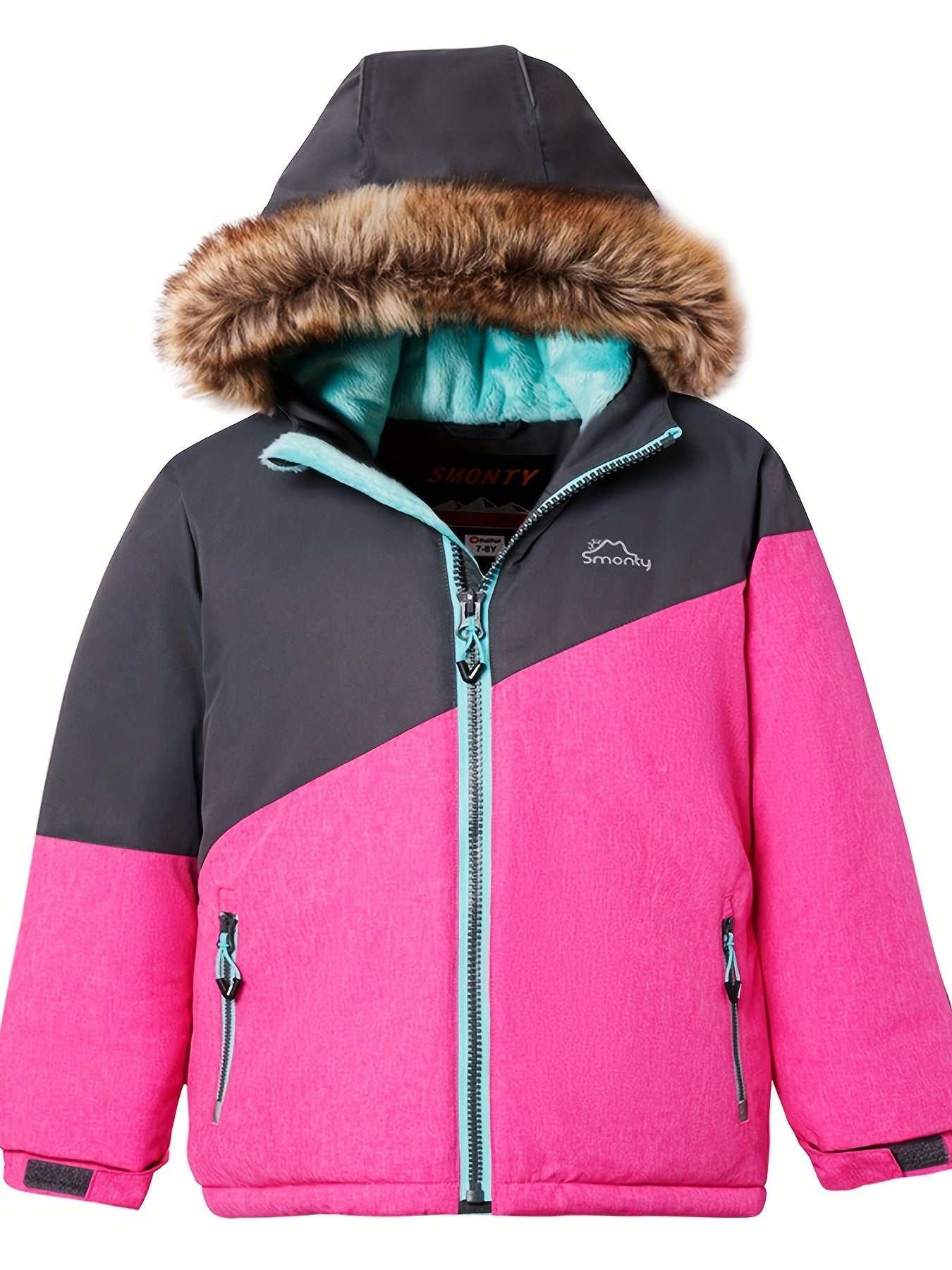 Kids' Waterproof and Warm Snowflake Ski Jacket - Insulated Hooded Winter Coat with Adjustable cuffs, Hem and Waistband - Ideal for Girls' Winter Outdoor Activities